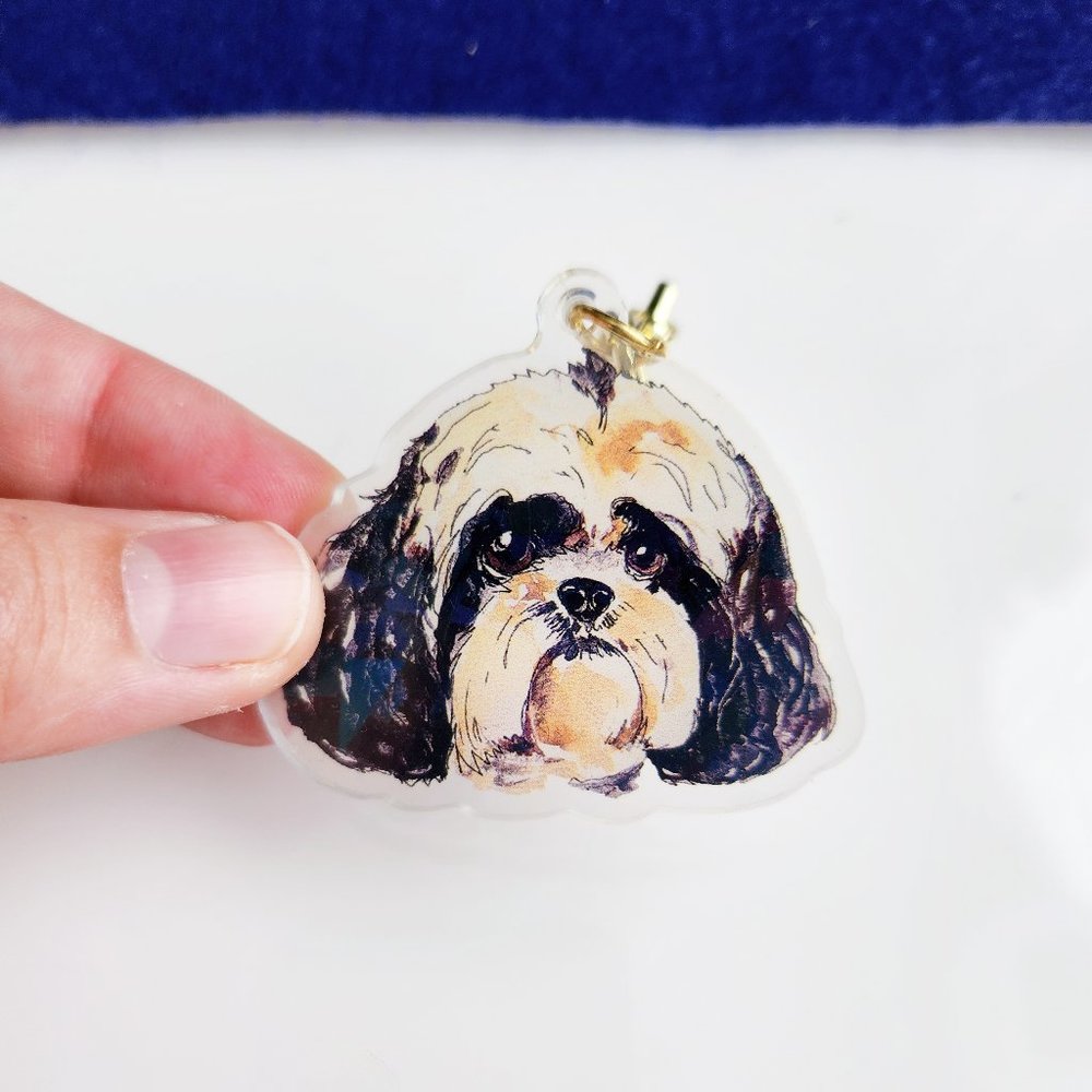 Shih Tzu Short Haired Keychain, Black and White Dog Charm